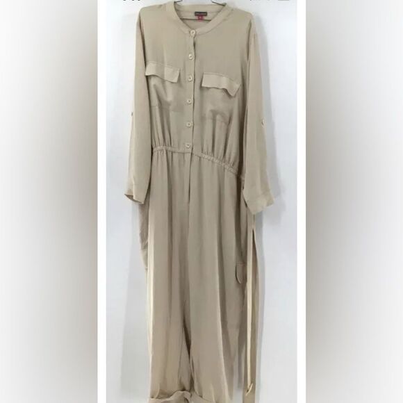 Vince Camuto Jumpsuit Women's Tan Long Sleeve Button Front Size 24W - Picture 7 of 7